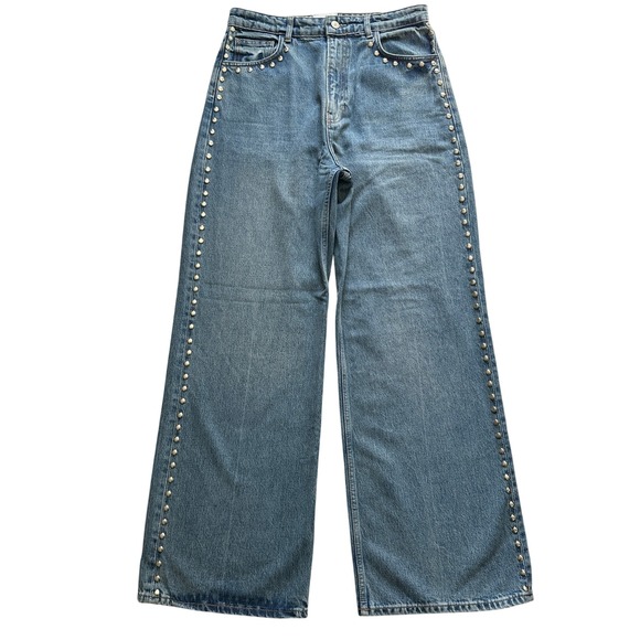 Reformation Cary High Rise Slouchy Wide Leg Jeans Chesapeake Studded 29 - Picture 4 of 10